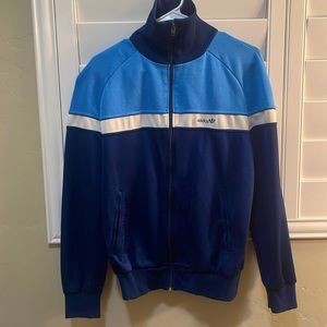 Vintage Adidas Light Blue, Navy, and White Tracksuit Top